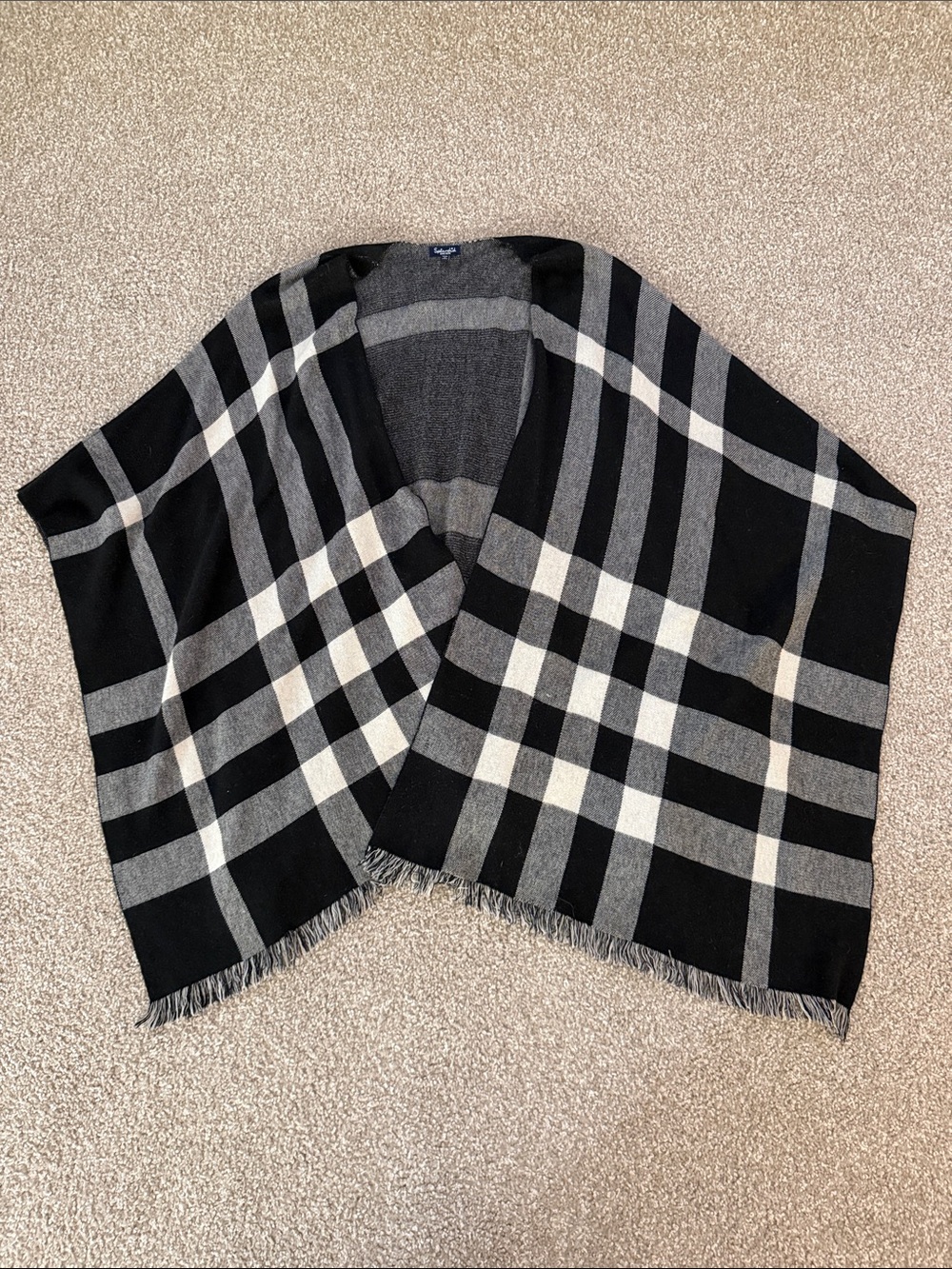 Splendid Black, Gray & White Plaid Wrap Poncho